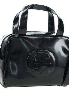 GUCCI Hand Bag Patent leather 2way Black Silver Auth